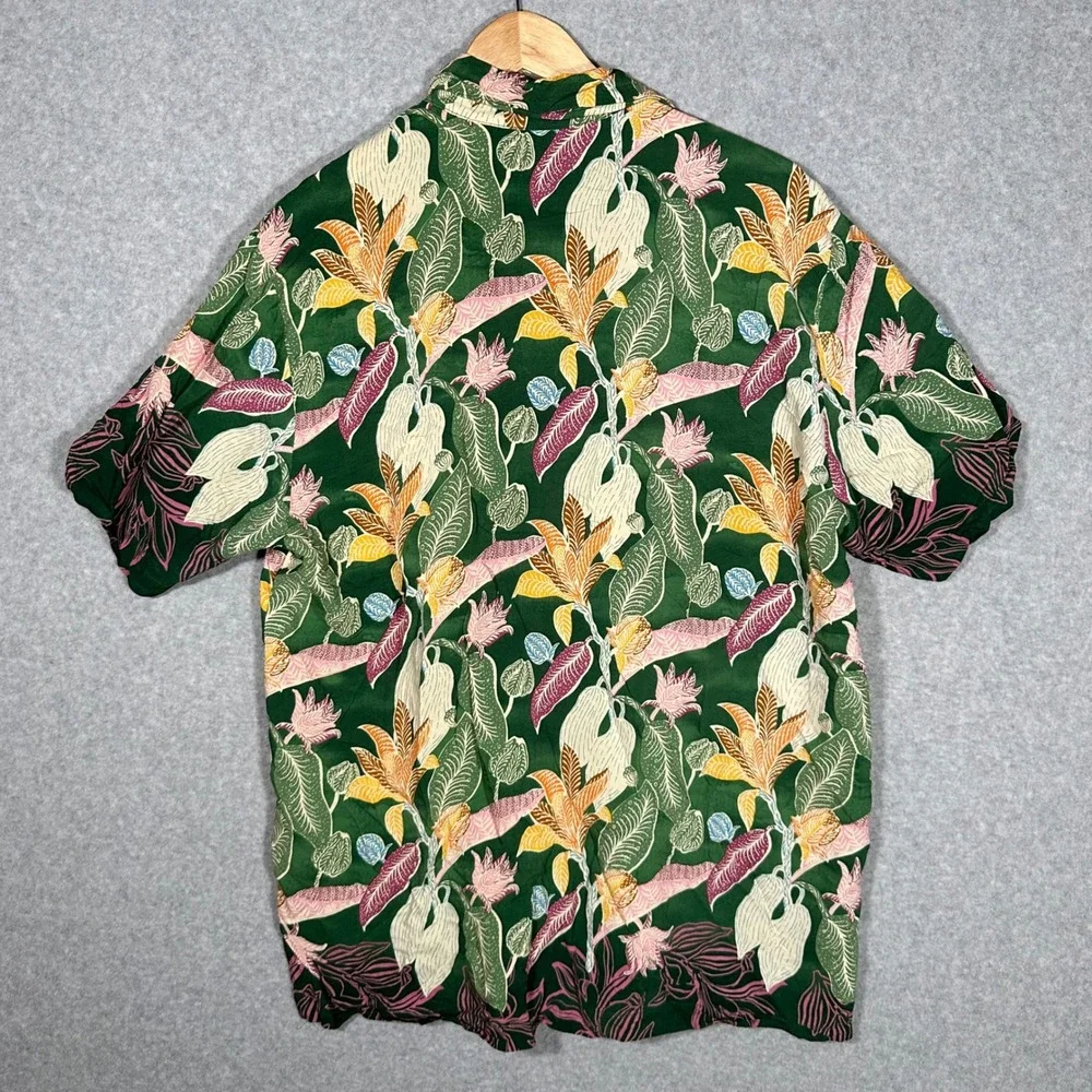Scotch & Soda Amsterdam Mens XL Tropical Botanical Viscose SS Loop Collar Shirt